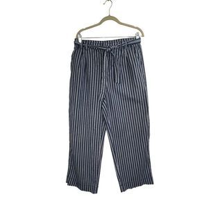 Time and Tru Blue Stripe Belted Cotton Blend Wide Leg Pants Size 14